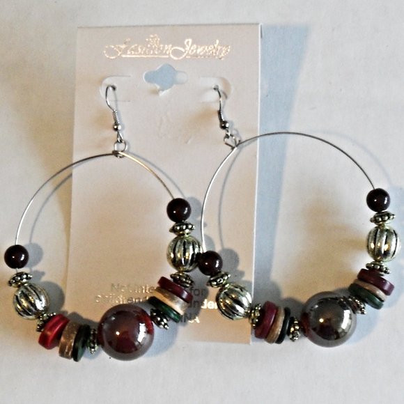 NEW - Multi Color Beaded Large Hoop Earrings - Picture 3 of 3